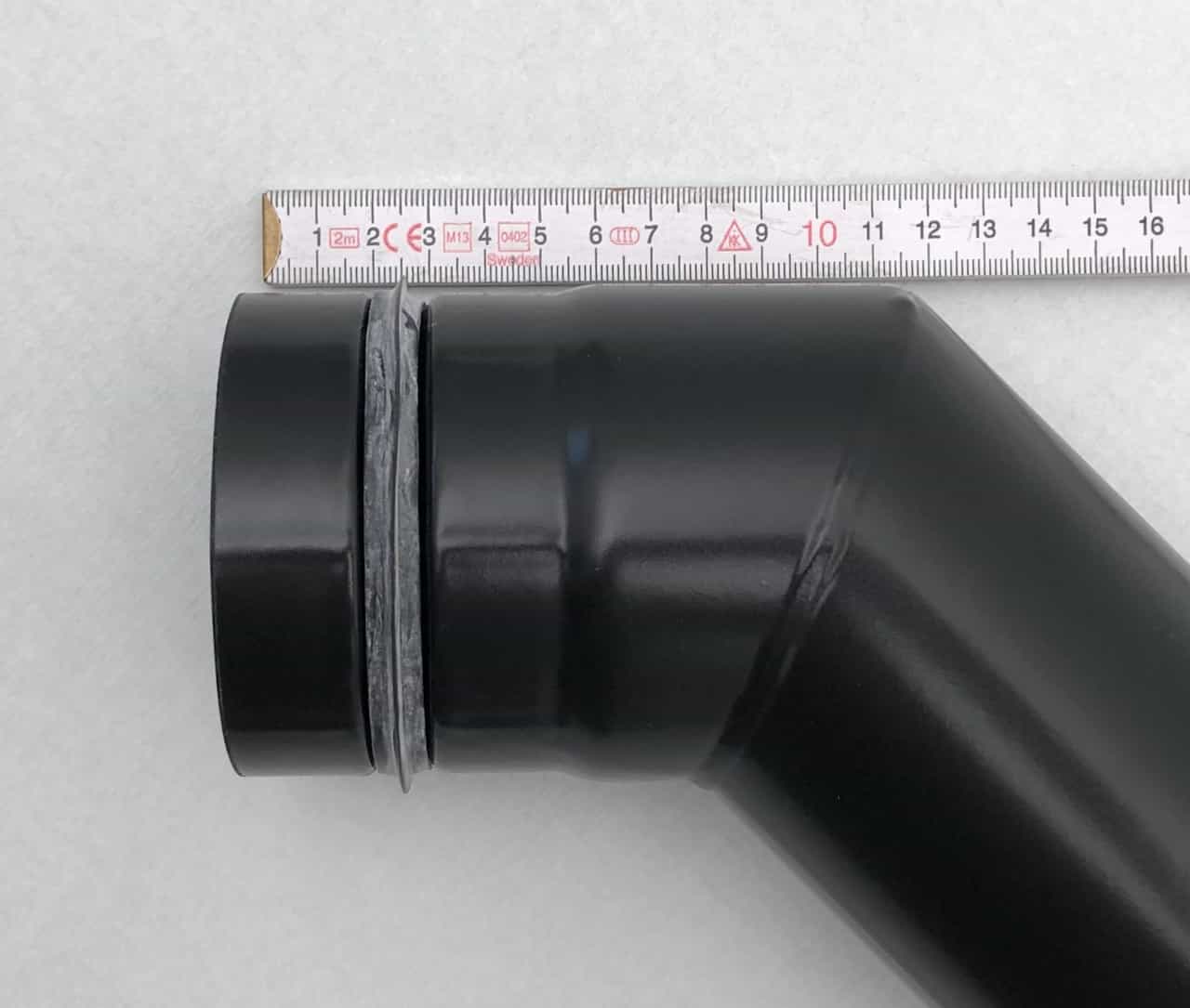 Pelletofenrohrbogen schwarz emailliert 45 Grad ohne Tür mit Viton-Dichtung