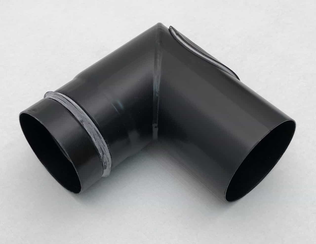 Pelletofenrohrbogen schwarz emailliert 90 Grad mit Tür mit Viton-Dichtung (2 Segmente)