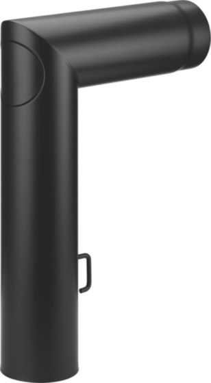 Winkelbogen 90° lang mit langem oberen Schenkel schwarz-metallic mit Tür + Drosselklappe